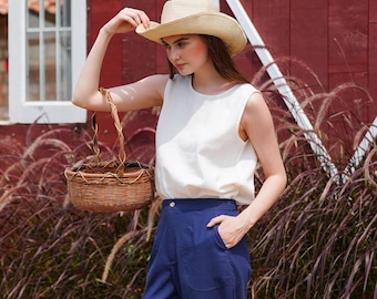 Linen Tank Top Sleeveless In Round Neck - Linen Clothing for Women