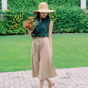 Long Button Down Linen Skirt, Midi Skirt, Linen Clothing for Women