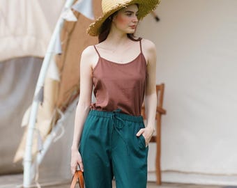 Square-neck linen camisole, Linen Cami Top, Linen spaghetti strap top, sleeveless linen top, Summer Linen Top, Linen Clothing for Women