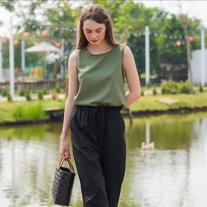 Linen Tank Top Sleeveless In Round Neck - Linen Clothing for Women