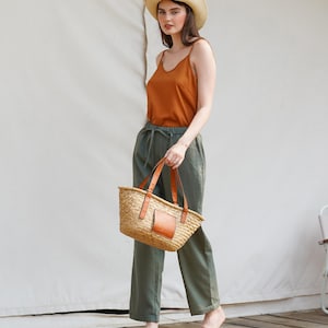 Linen Elastic Waist Pants, Loose linen pants, Tapered linen pants, Linen Clothing for Women
