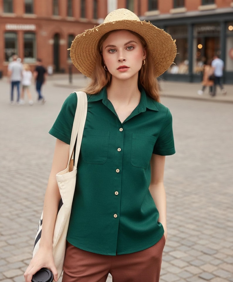 Linen short sleeves shirt - Handmade Clothing for Women image 2