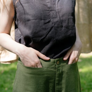 Mid-calf Linen Pants, Linen Crop Pants, Elastic-waist Linen Pants, Premium Linen Clothing for Women image 3
