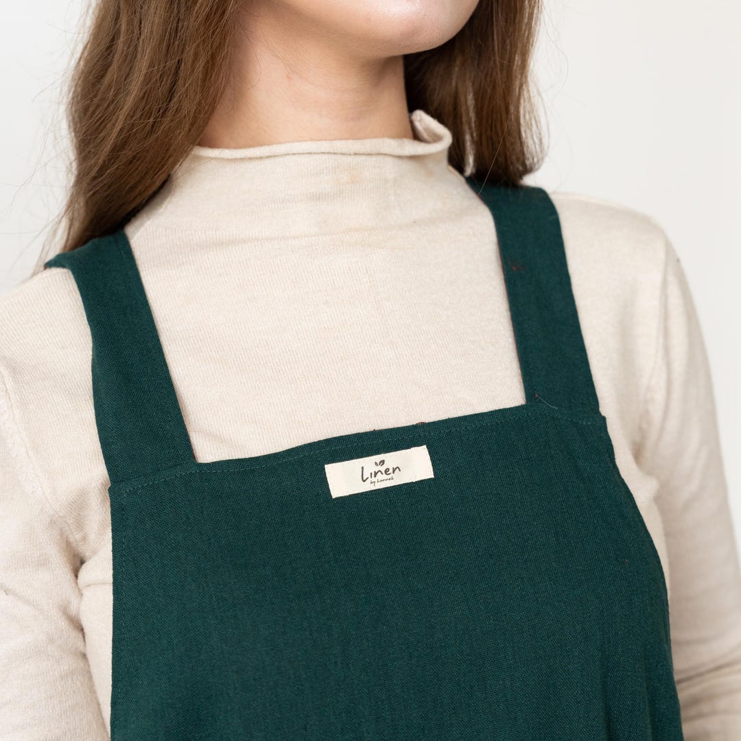 Handmade Reversible Linen Apron: Color Block Cross Back Cooking Apron ...