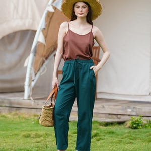 Linen Elastic Waist Pants, Loose linen pants, Tapered linen pants, Linen Clothing for Women