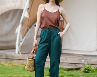 Linen Elastic Waist Pants, Loose linen pants, Tapered linen pants, Linen Clothing for Women