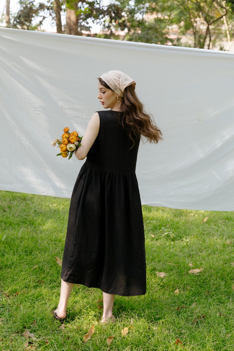 Linen Loose Sleeveless Dress Premium Linen Clothing for Women image 5