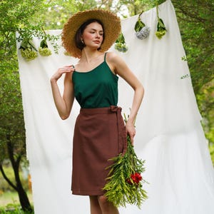 Linen wrap skirt with side tie, Linen Wrap Skirt Knee Length, High waisted Skirt with ties, A-line linen skirt, Linen Clothing for women