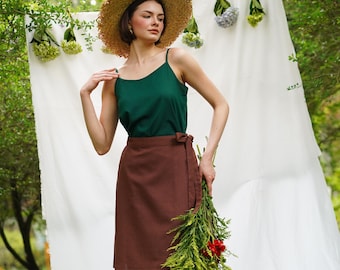 Linen wrap skirt with side tie, Linen Wrap Skirt Knee Length, High waisted Skirt with ties, A-line linen skirt, Linen Clothing for women