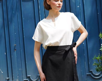 Linen Wrap Skirt, High waisted skirt, Linen circle skirt, Linen clothing for women