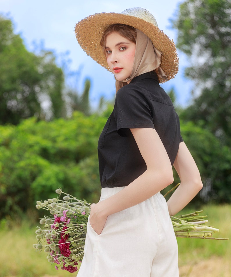 Linen High Waist Shorts Premium Linen Clothing for Women White