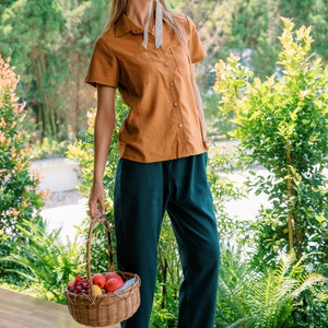 Linen Long Pants, Elastic Waist Pants Premium Linen Clothing for Women Forest