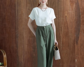 Linen Blend Culottes: Relaxed Fit Wide Leg Trousers