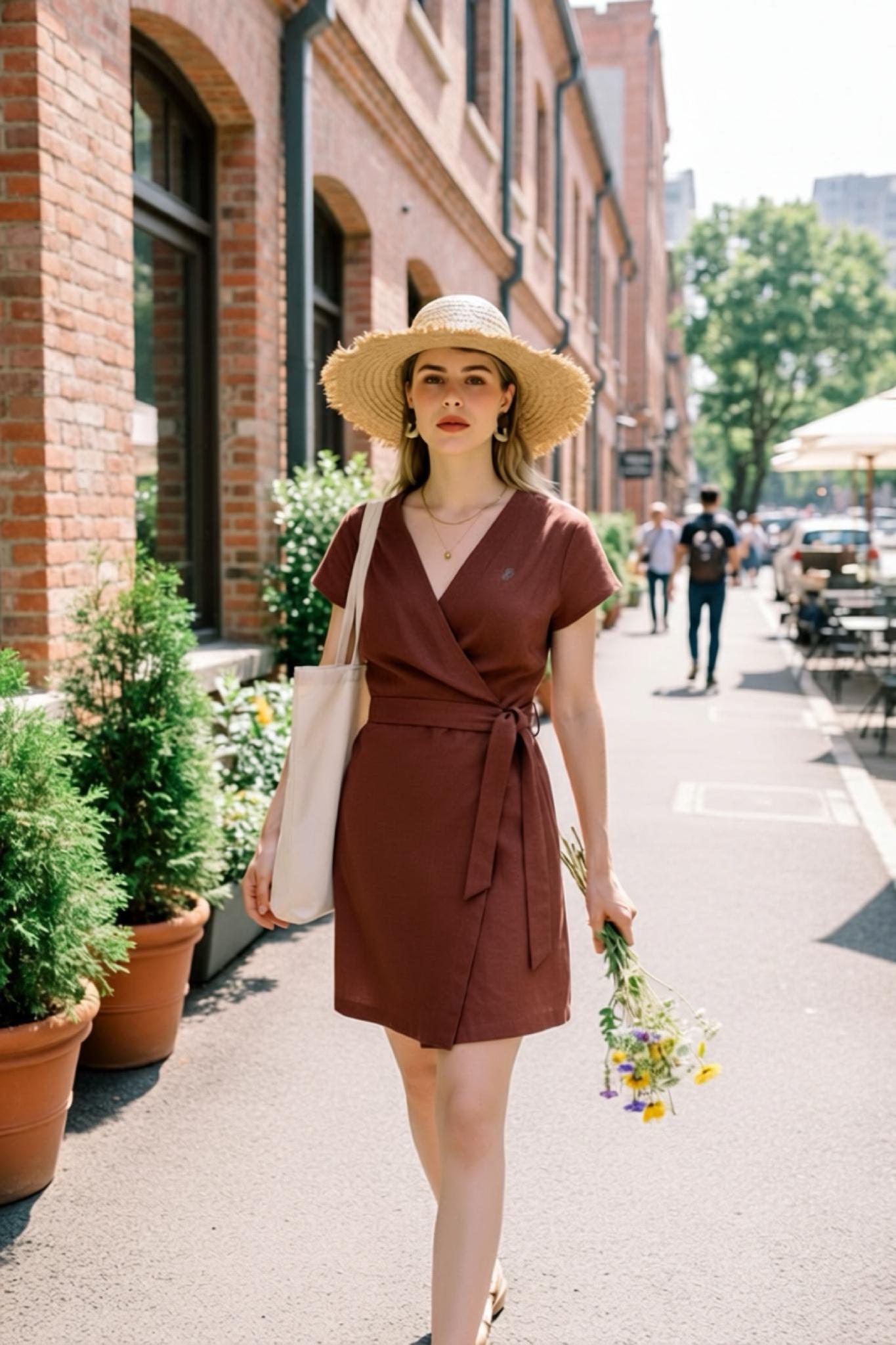linen wrap dress etsy Linen Wrap Dress: Short Sleeve V-Neck Summer Dress