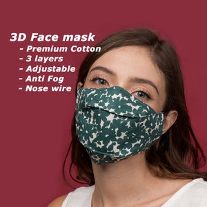 Easy Breathe 3D Face Mask | 3-Layers | Nose wire | Anti Fog Mask for Glasses | Premium Cotton Fabric