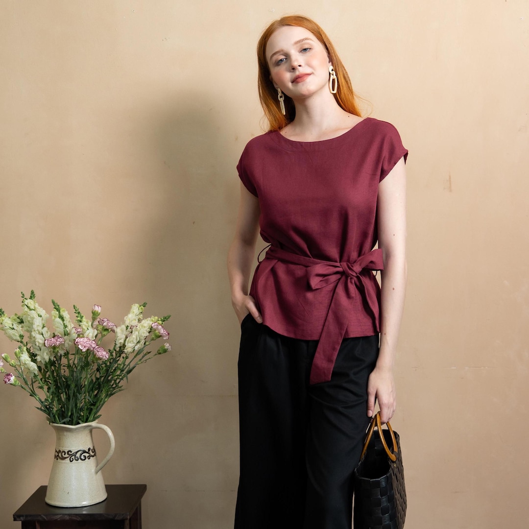 Linen Tie Waist Top - Handmade Clothing for Women - Etsy