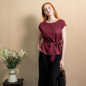 Linen Tie Waist Top - Handmade Clothing for Women