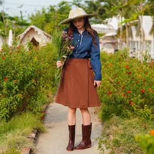 Linen wrap skirt with side tie, Linen Wrap Skirt Knee Length, High waisted Skirt with ties, A-line linen skirt, Linen Clothing for women