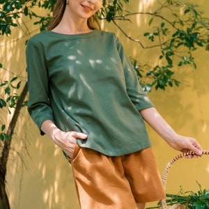 Linen High Waist Shorts Premium Linen Clothing for Women Latte