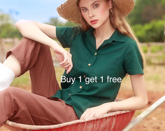 Linen short sleeves shirt - Handmade Clothing for Women
