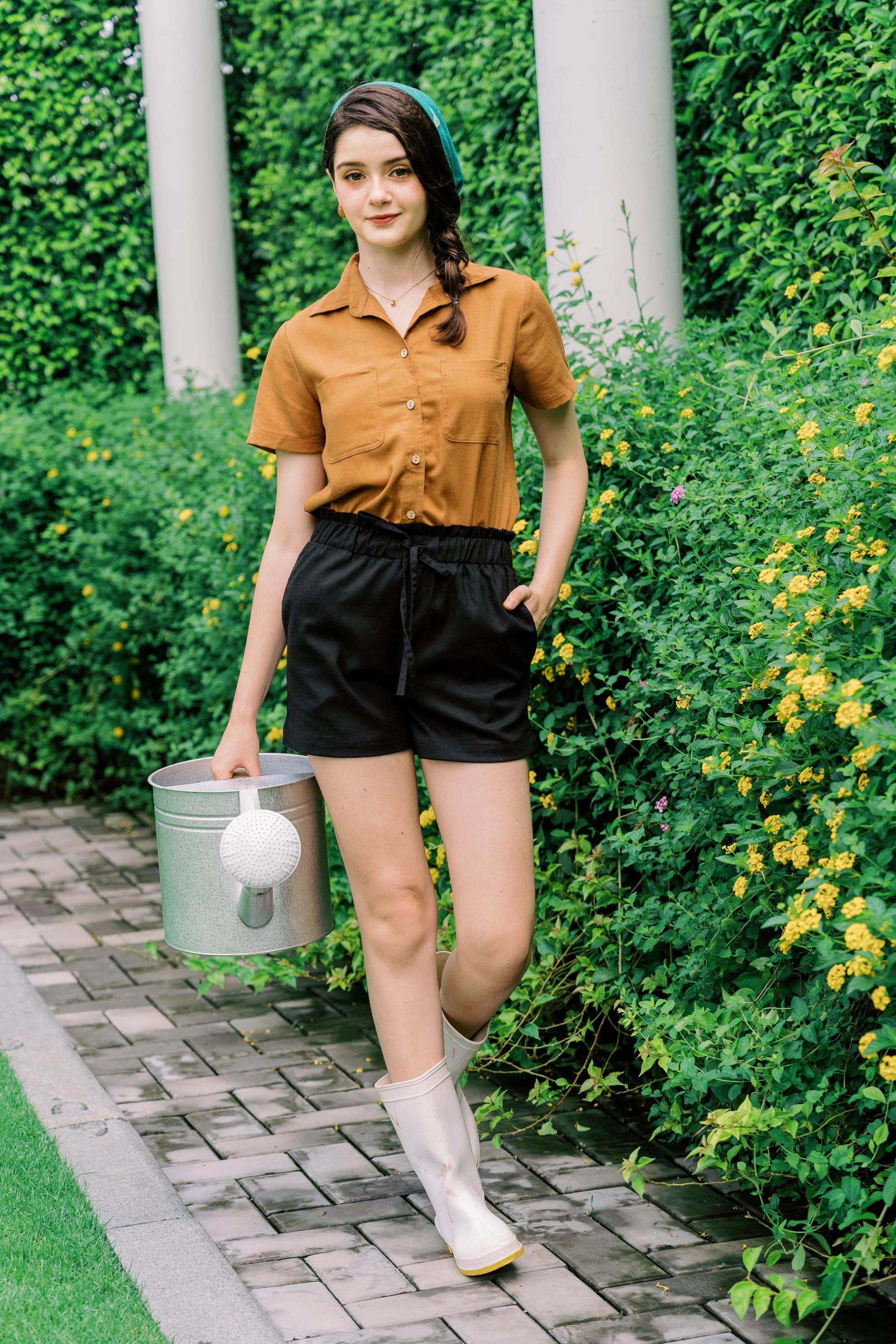 【THE MOZZ】[Premium] Linen Elin Shorts & Belt Linen Shorts - Elastic Waist Shorts - Premium Linen Clothing