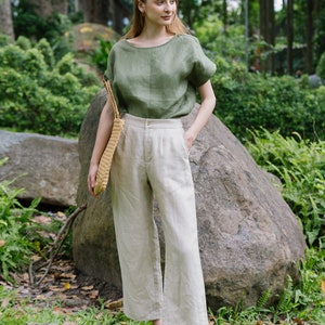 Wide Leg Linen Pants Linen Long Pants Premium Linen Clothing for Women image 7