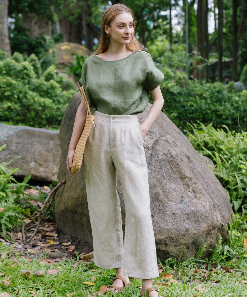 Wide Leg Linen Pants Linen Long Pants Premium Linen Clothing for Women image 7