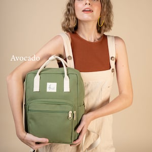 Aki Canvas backpack, Backpack for Women, Travel backpack, Gift for Her, Back to School, Fit Laptop 13 inches Christmas Gift Avocado