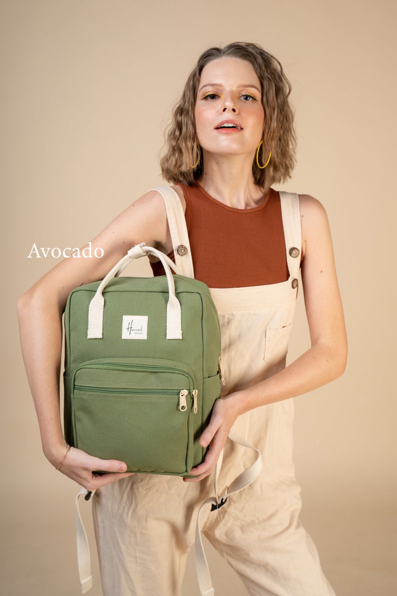 Aki Canvas backpack, Backpack for Women, Travel backpack, Gift for Her, Back to School, Fit Laptop 13 inches Christmas Gift Avocado