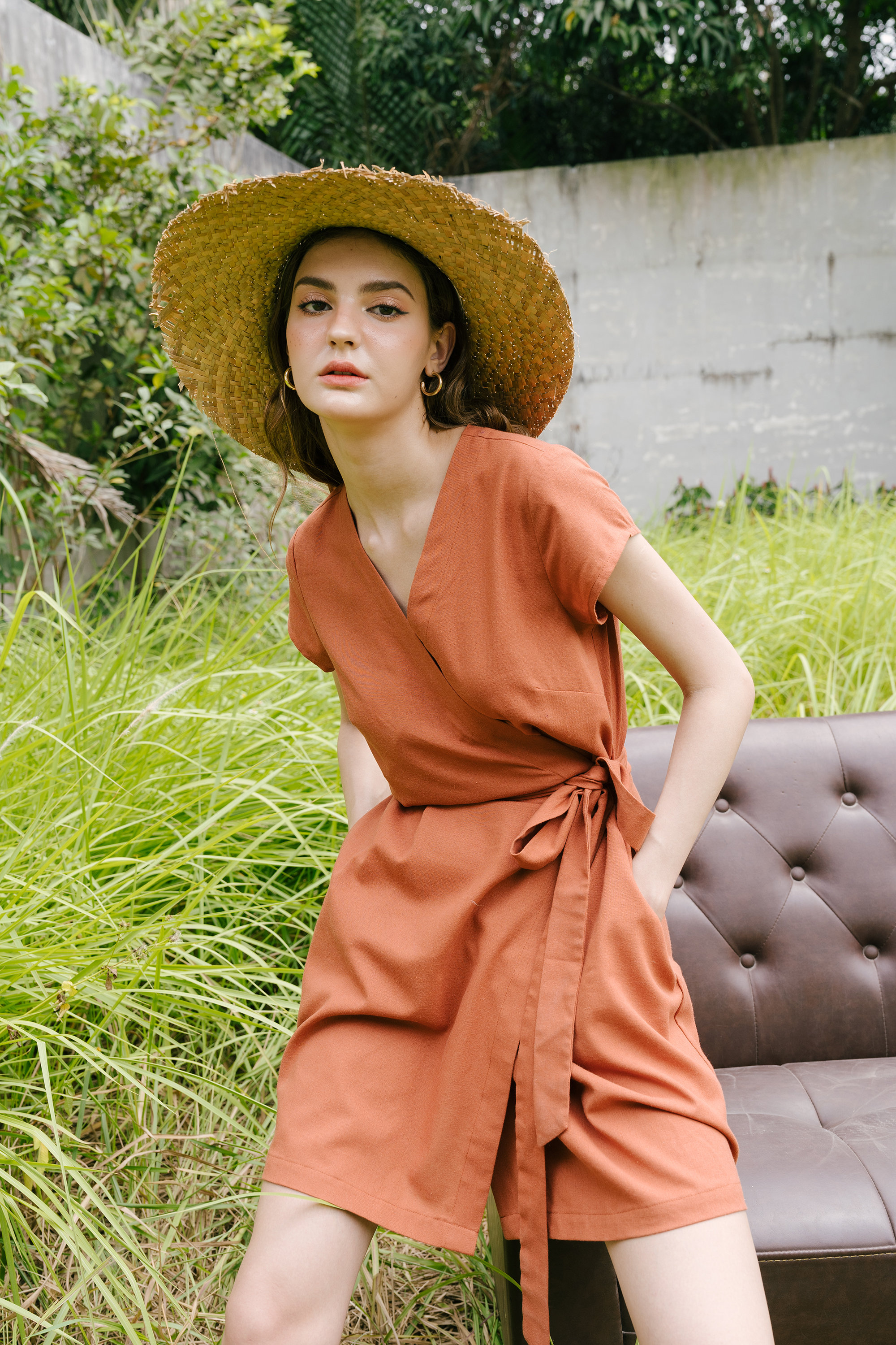 linen wrap dress etsy Linen Wrap Dress: Short Sleeve V-Neck Summer Dress