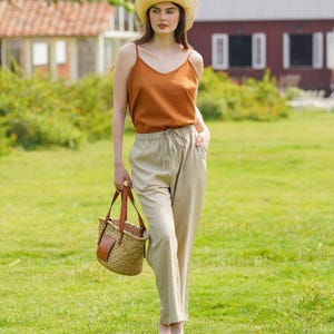 Linen Elastic Waist Pants, Loose linen pants, Tapered linen pants, Linen Clothing for Women
