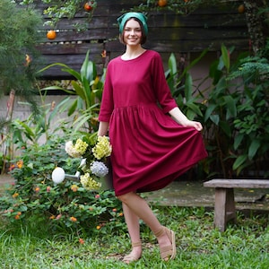 Linen Long Sleeve Dress ELLE, Loose Fit Linen Short Dress, Linen dress with pockets, Linen Summer Dress, Linen Clothing for Women