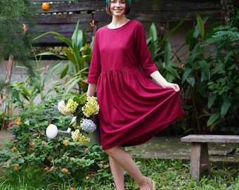 Linen Long Sleeve Dress ELLE, Loose Fit Linen Short Dress, Linen dress with pockets, Linen Summer Dress, Linen Clothing for Women