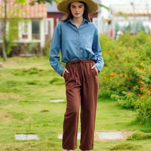 Linen Elastic Waist Pants, Loose linen pants, Tapered linen pants, Linen Clothing for Women