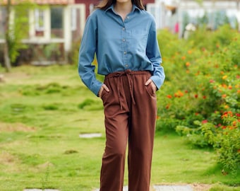 Linen Elastic Waist Pants, Loose linen pants, Tapered linen pants, Linen Clothing for Women