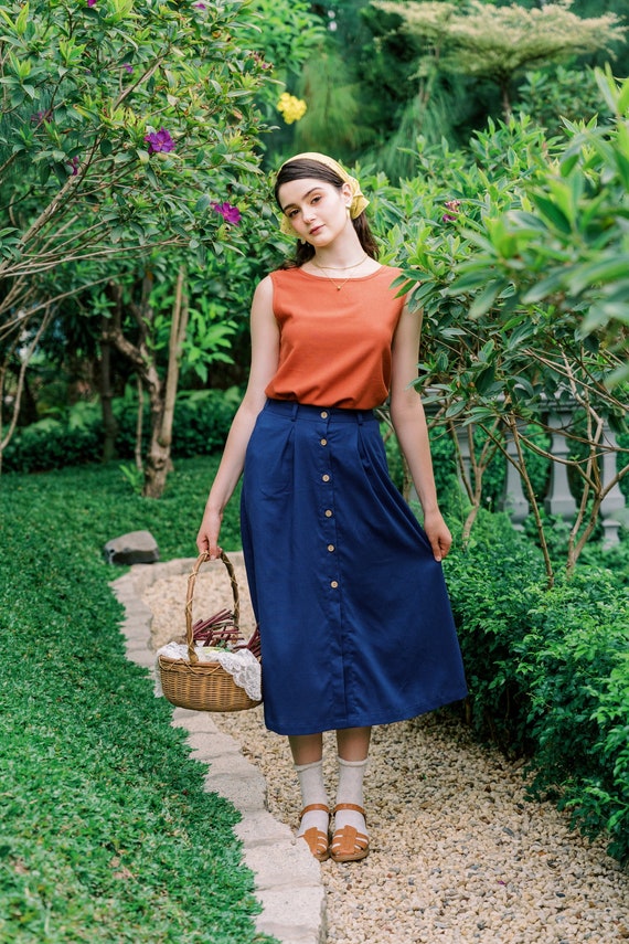 Long Button Down Linen Skirt, Midi Skirt, Linen Clothing for Women