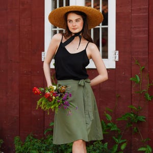 Linen wrap skirt with side tie, Linen Wrap Skirt Knee Length, High waisted Skirt with ties, A-line linen skirt, Linen Clothing for women