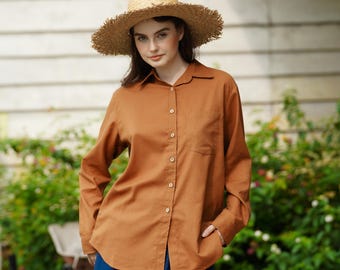 Loose Linen Shirt JADE, Oversized Long Sleeves Shirt, Women Linen Collar Shirt, Summer Shirt, Linen Clothing for Women