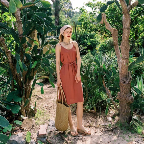 Linen CAMI Dress Lily, Linen Slip Dress, Linen Summer Dress with adjustable straps, Linen Summer Dress with belt, Hannah Canvas