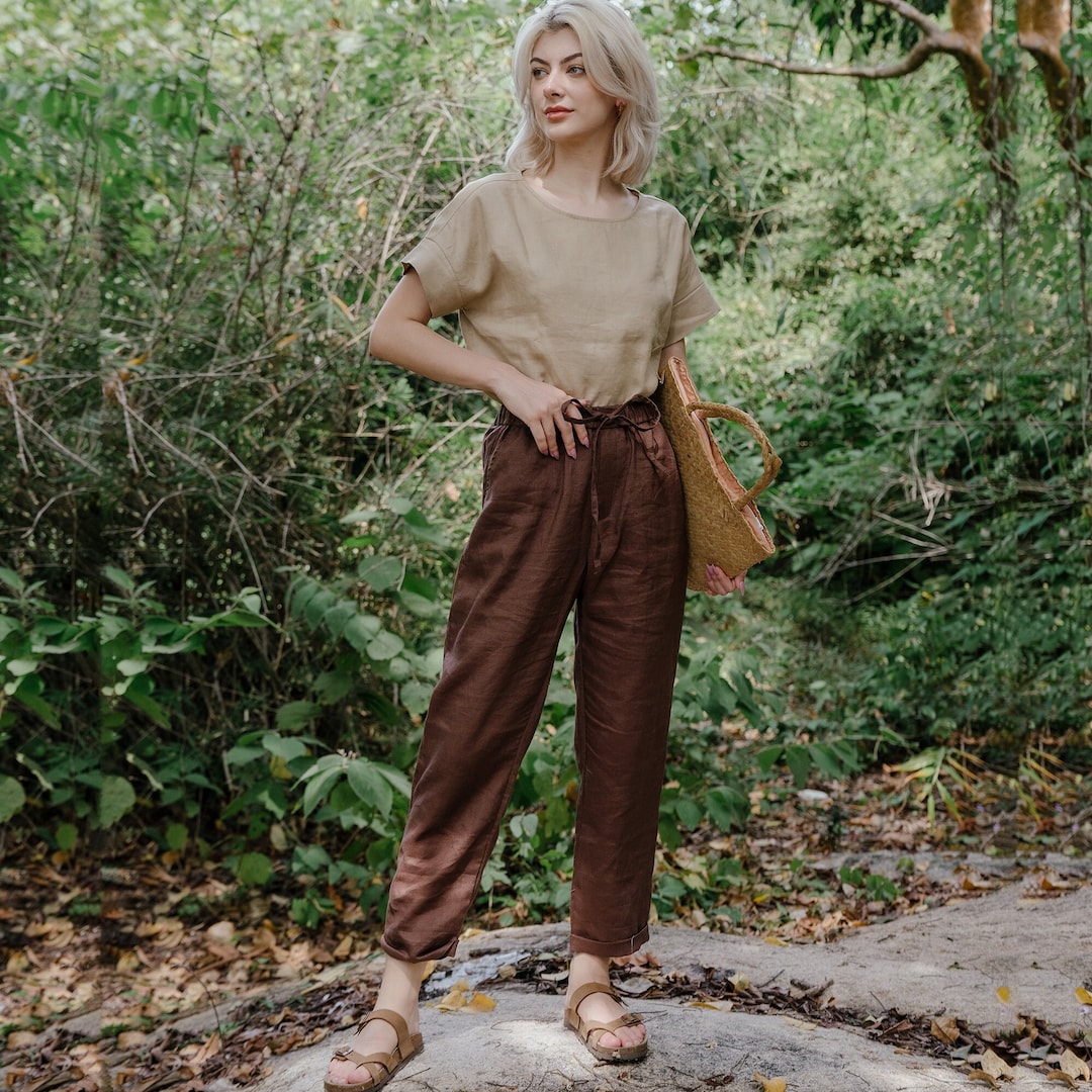 Tapered Linen Pants, Linen Trousers, Loose Pants, Linen Clothing main image 1