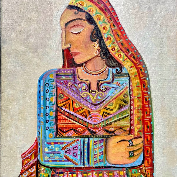 Femme | Portrait d'une femme arabe | Peinture à l'huile cubisme | Art syrien | Art égyptien | Art irakien | Art jordanien | Peinture à l'huile marocaine