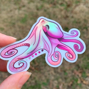 Pack of 2 Holographic Octopus Sticker - waterproof, weatherproof, watercolor, watercolour, ocean, sea, sea creature, animal