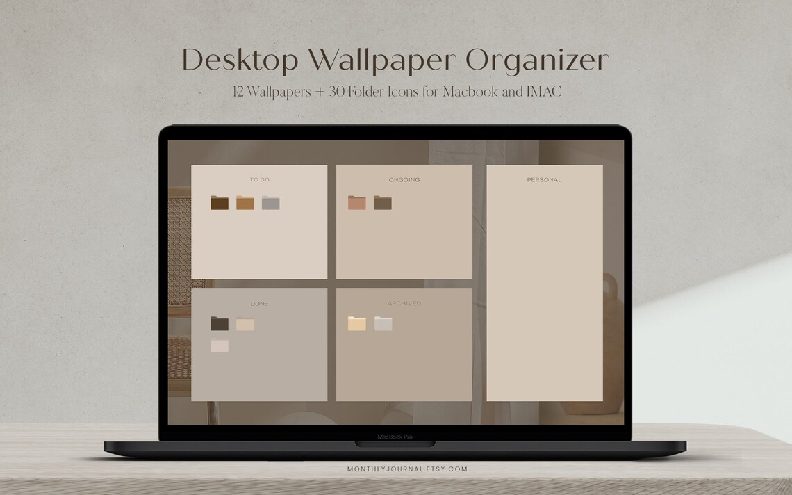 Neutral Boho Desktop Wallpaper Organizer for Macbook and Imac | Etsy