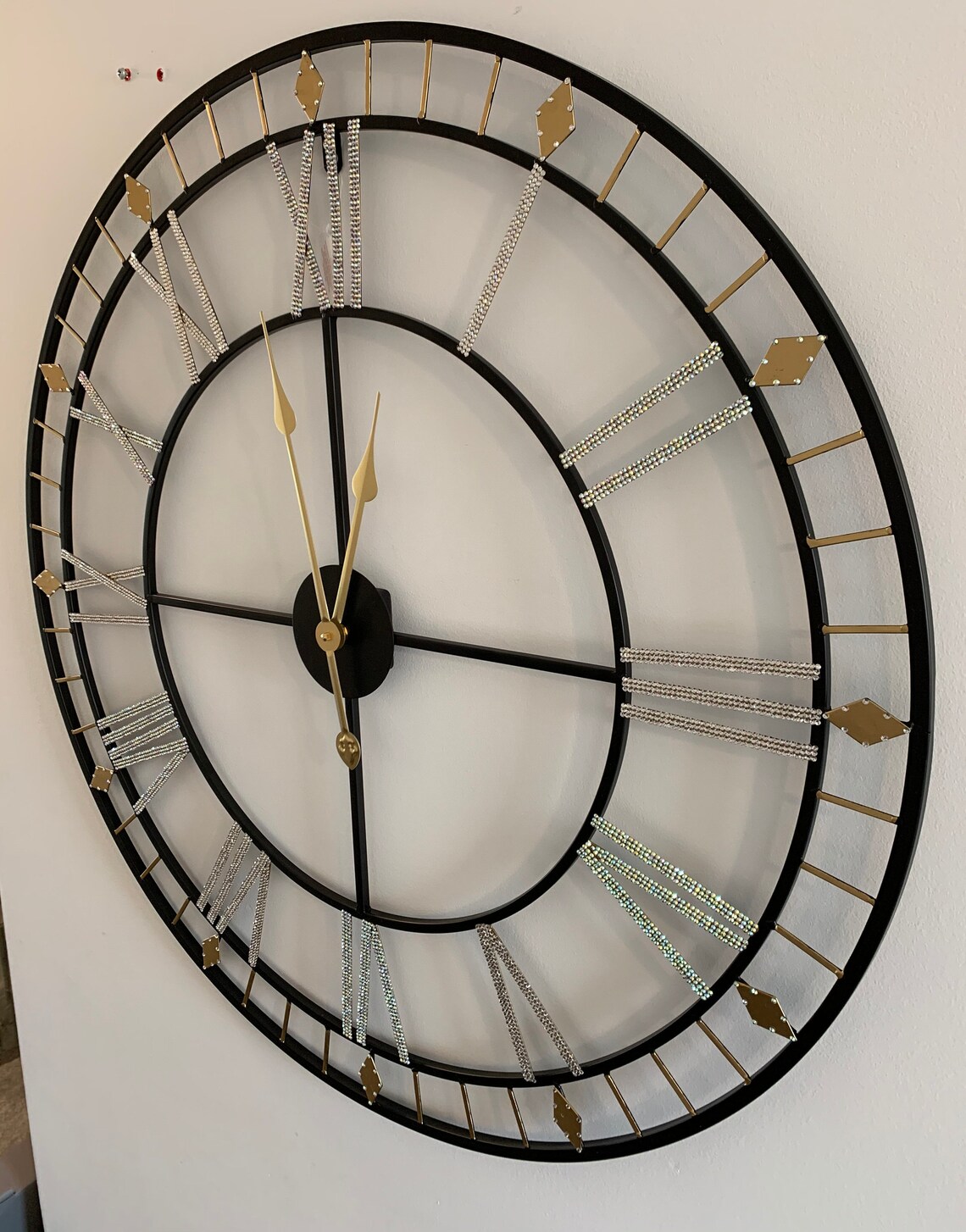 Large wall clock black and gold wall clock crystal wall Etsy