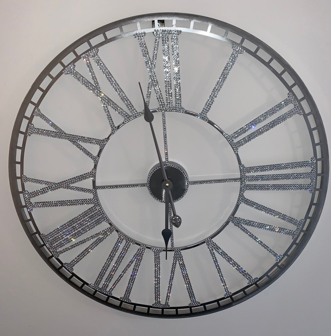 Large Silver Wall Clock 70cm Wall Clock Oversized Wall Clock Etsy Ireland