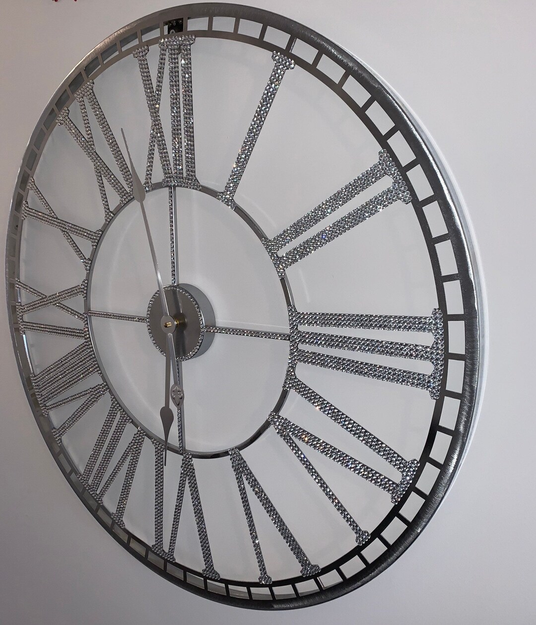 Large Silver Wall Clock 70cm Wall Clock Oversized Wall Clock Etsy Ireland