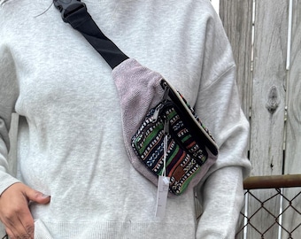 Handmade Boho Cotton Fanny Pack, Woven Festival Sling Bag, Unisex Waist Bag