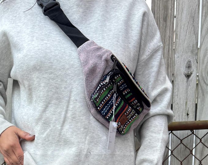 Handmade Boho Cotton Fanny Pack, Woven Festival Sling Bag, Unisex Waist Bag