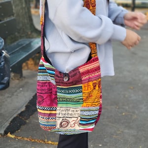 Boho Hemp Crossbody Bag | Handmade Patchwork Festival Purse | Hippie Shoulder Bag