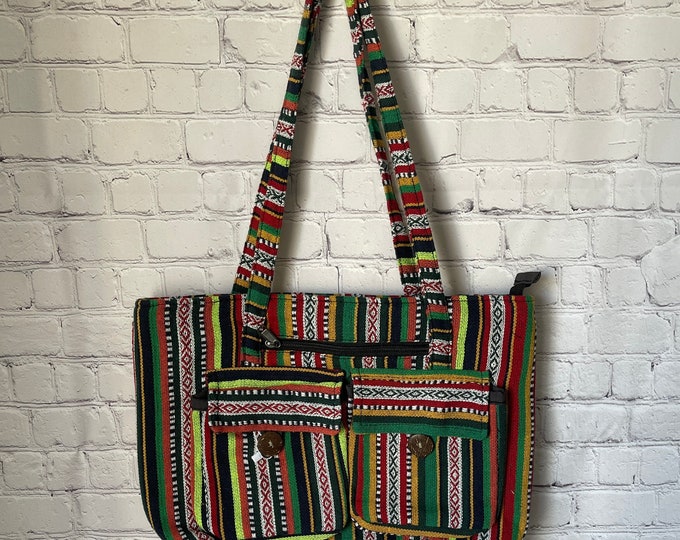 Handmade Boho Tote Bag, Colorful Cotton Shoulder Bag, Everyday Market Tote, Ethnic Shopping Bag